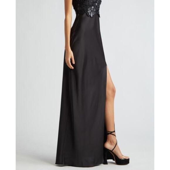 Ramy Brook Mora Floral Lace Bodice Halter Gown Black 2 - Picture 3 of 15